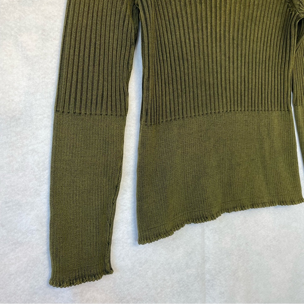 Isabella Bird Cotton Ribbed V-Neck Sweater Army Green Women’s Small - Picture 2 of 9